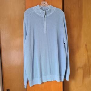 Mens LL Bean Waffle Knit Sweater 1/4 Zip XL Blue 100% Cotton Casual Streetwear